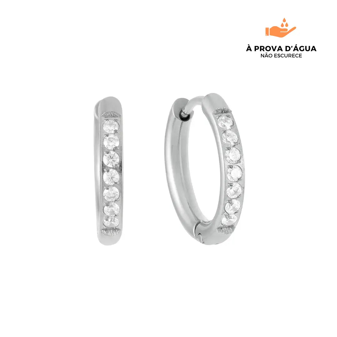 Brincos de Argola com Pedras Brilhantes 10mm