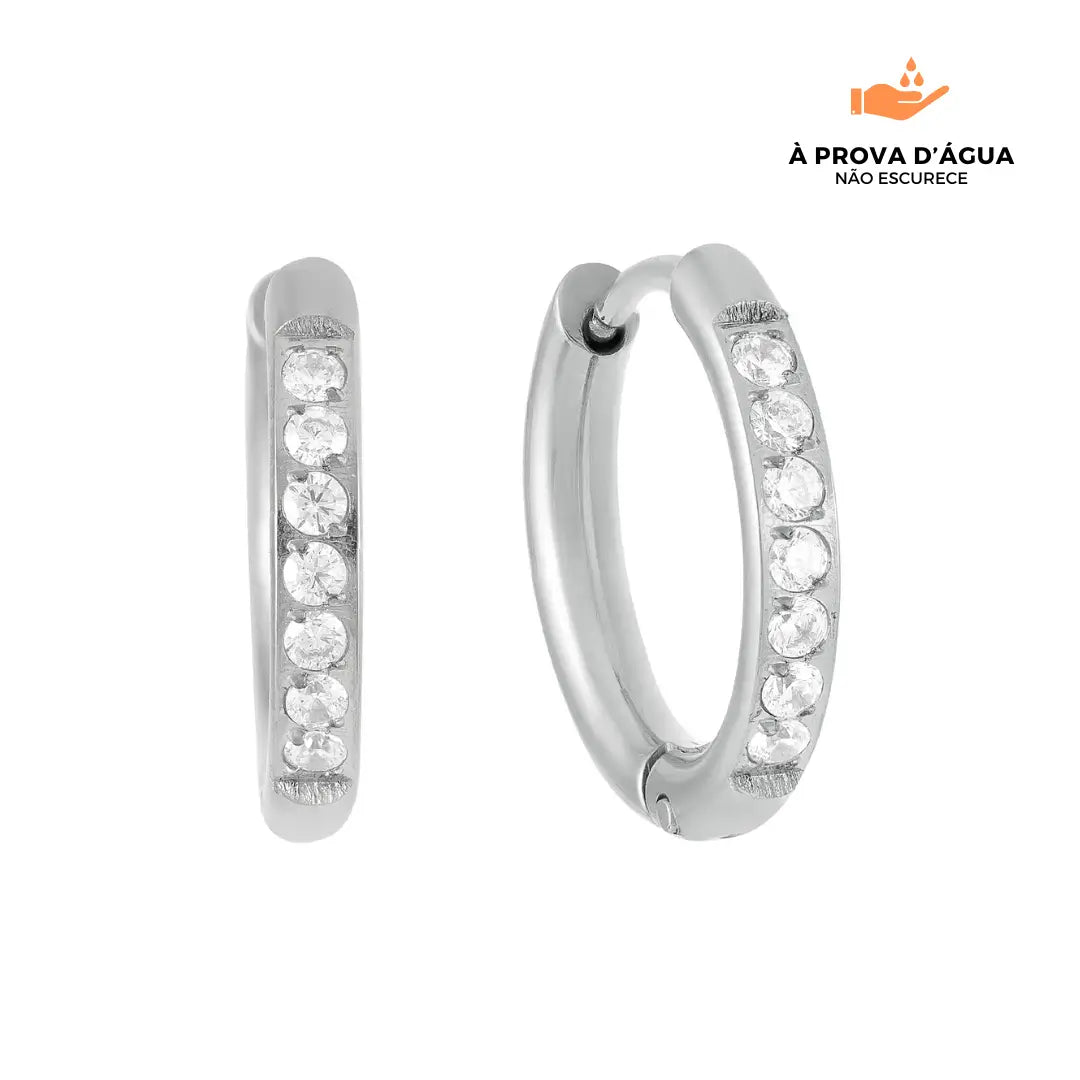 Brincos de Argola com Pedras Brilhantes 12mm