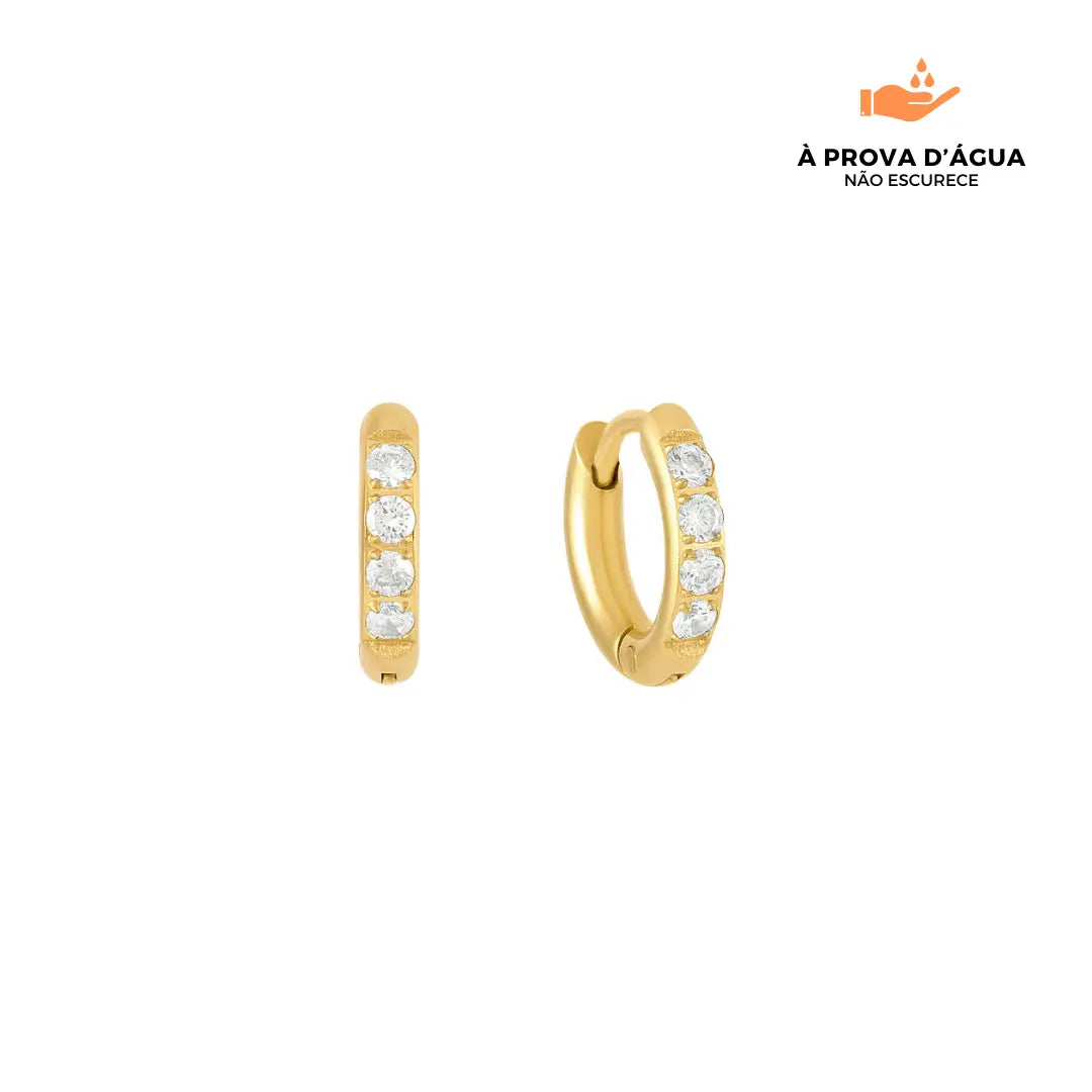 Brincos de Argola com Pedras Brilhantes 8mm