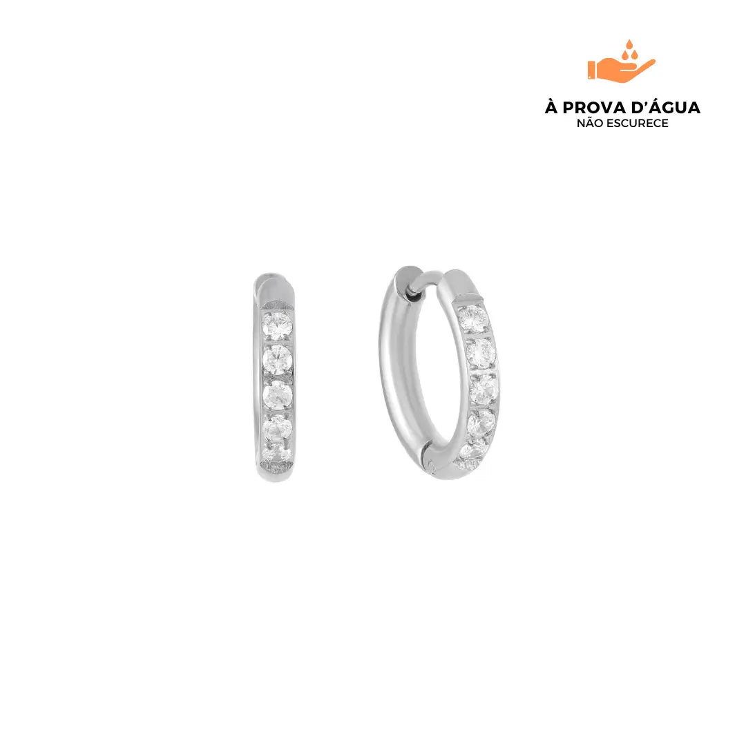 Brincos de Argola com Pedras Brilhantes 8mm