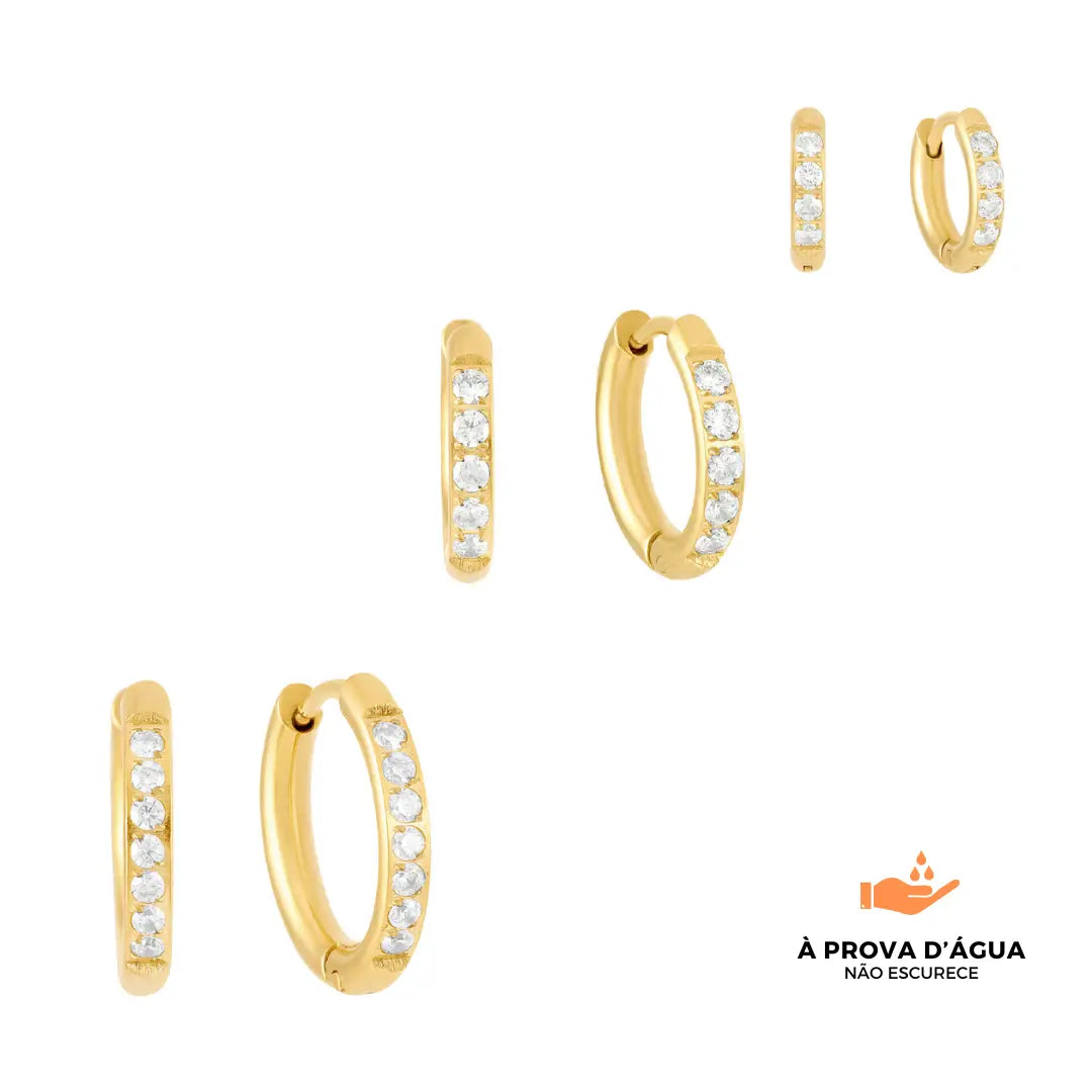Trio de Brincos Argola Brilhante