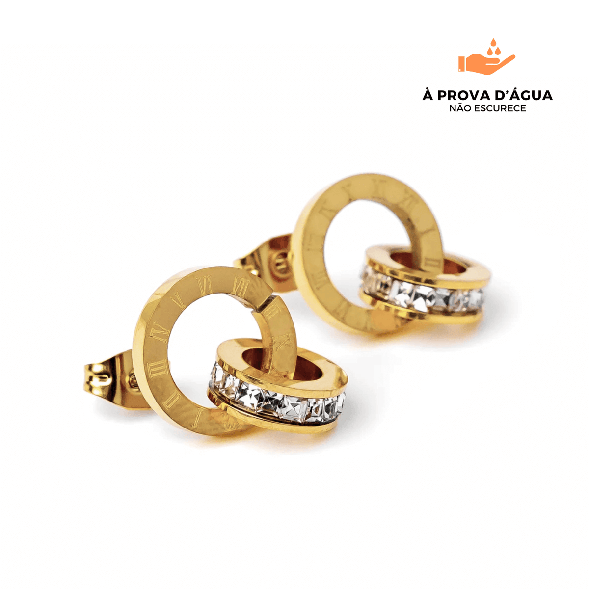 Brincos de Argola Romano com Anéis Cruzados