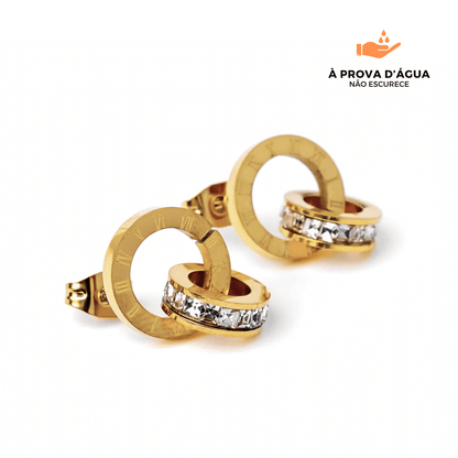 Brincos de Argola Romano com Anéis Cruzados