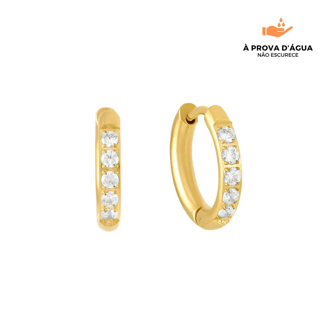 Brincos de Argola com Pedras Brilhantes 10mm
