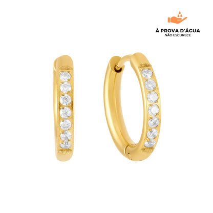Brincos de Argola com Pedras Brilhantes 12mm