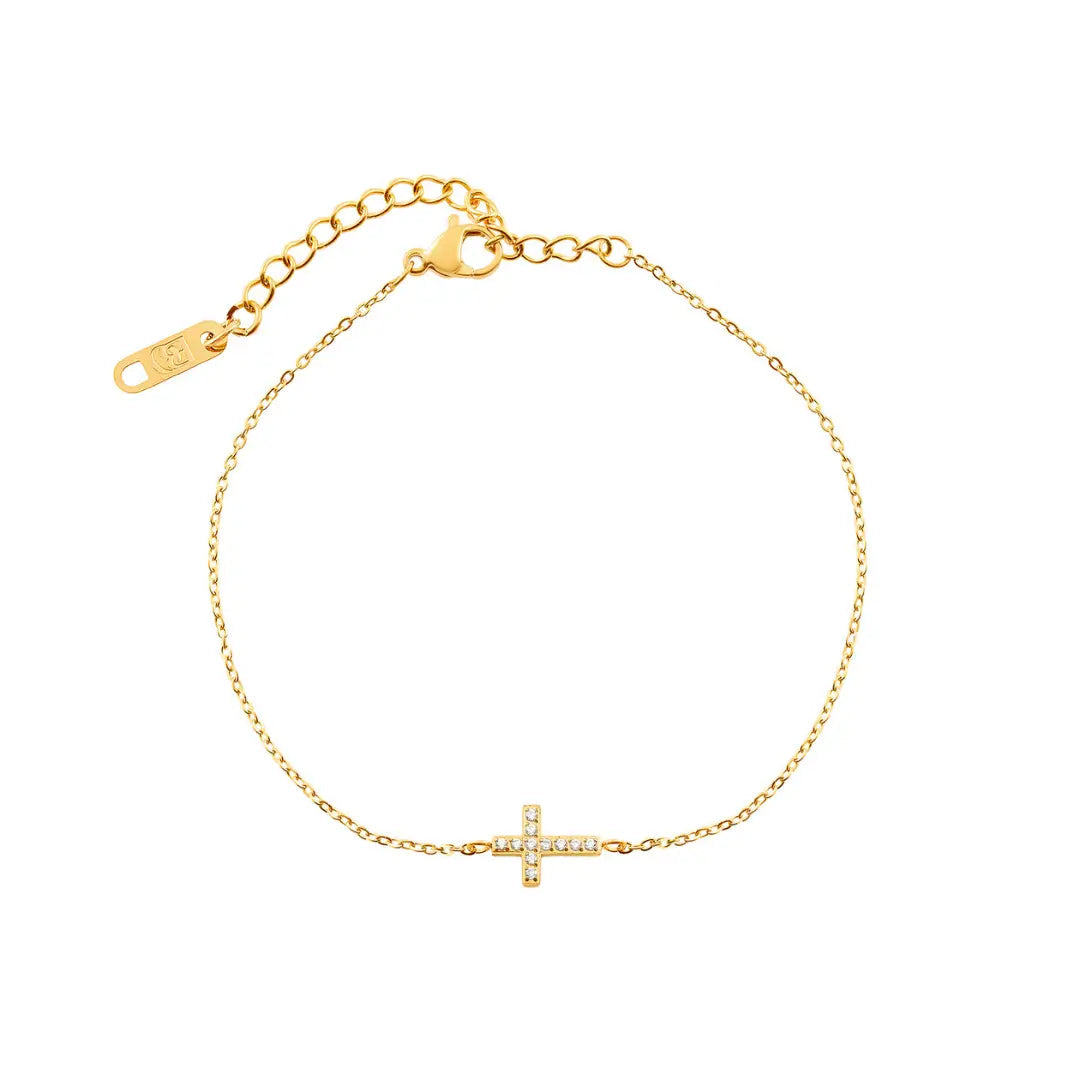 Pulseira Cruz com Pedras Brilhantes