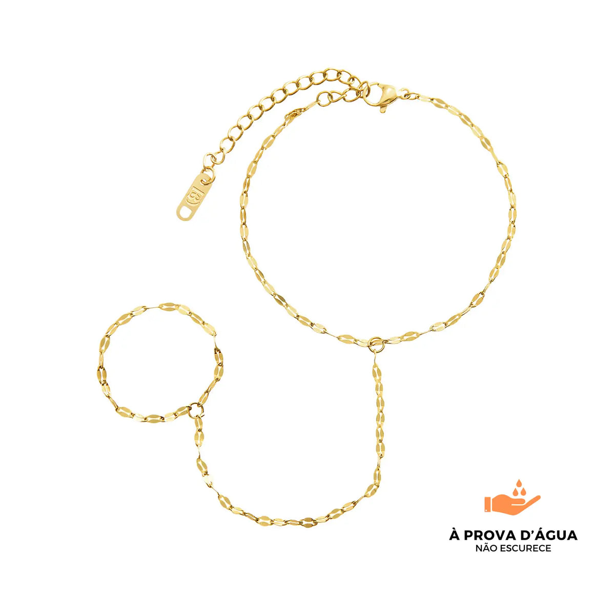 Pulseira de Mão Folhas Douradas